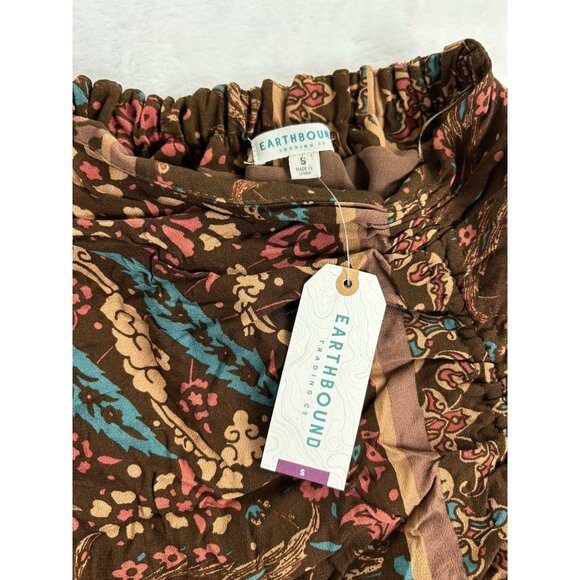 NWT Earthbound Trading Asymmetrical Brown Drawstring Skirt Boho Hippie Small - Picture 3 of 9